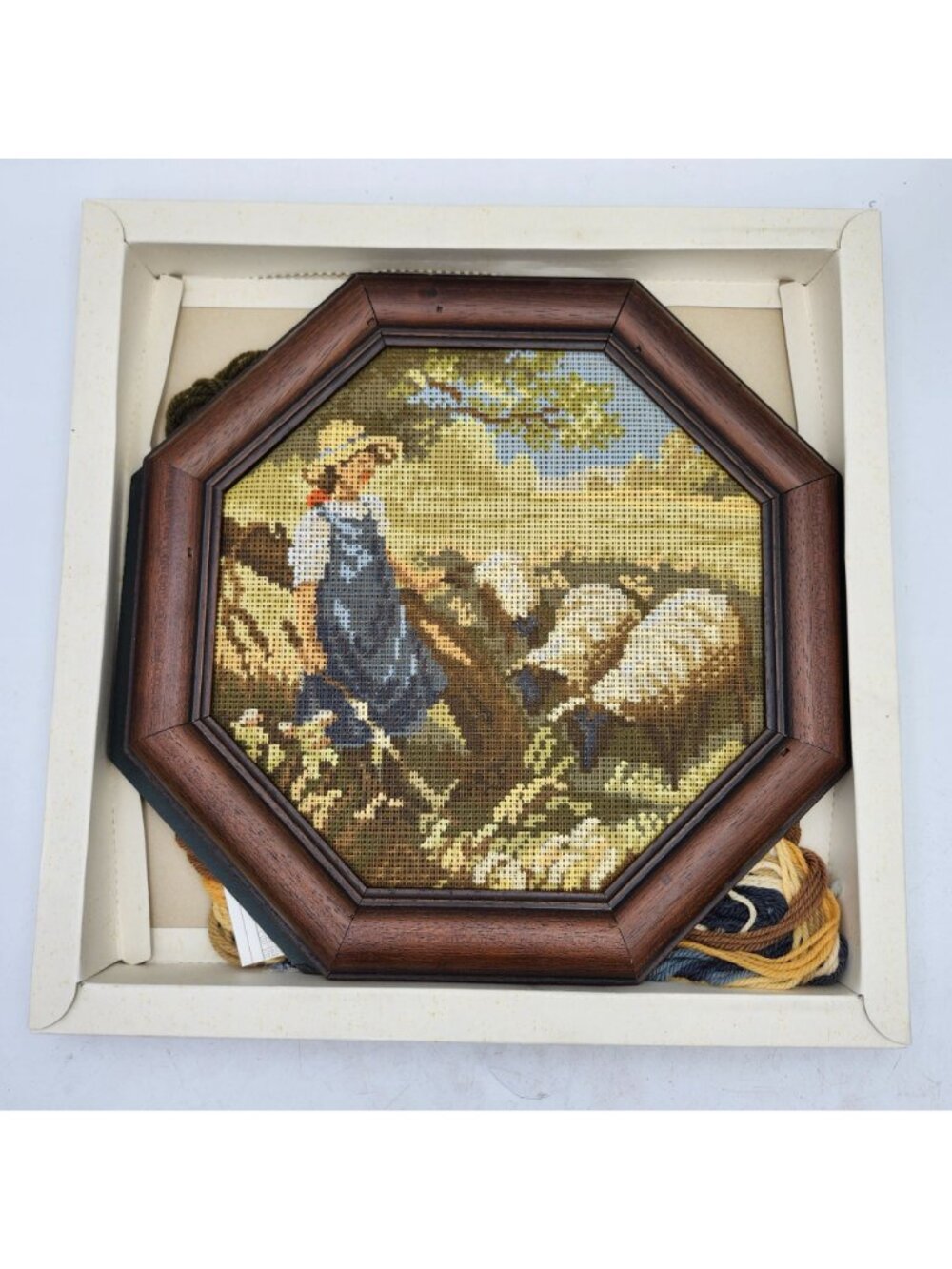 AMC German Needlepoint Kit Shepherdess Sheep Scene 8391886 Octagonal Gobelin - Picture 2 of 10